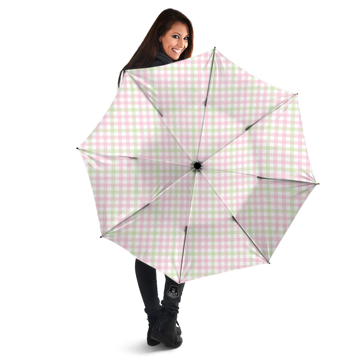 Buffalo Plaid Pink And Green Print Umbrella-grizzshop
