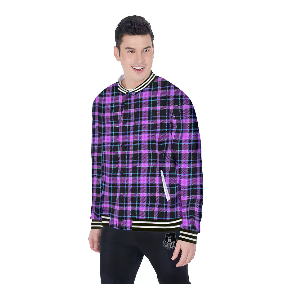Buffalo Plaid Purple Print Pattern Baseball Jacket-grizzshop