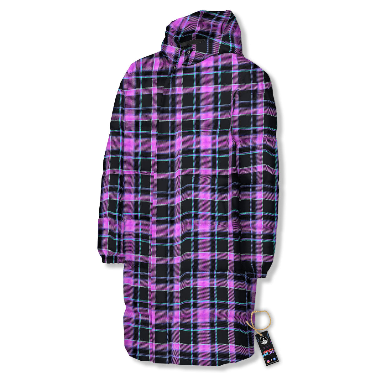 Buffalo Plaid Purple Print Pattern Long Down Jacket-grizzshop