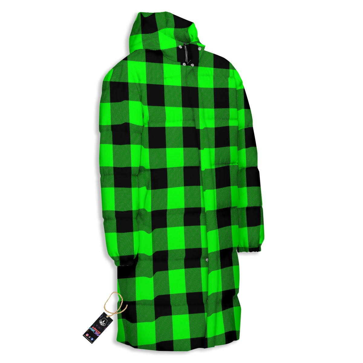 Buffalo Plaid UFO Green Print Pattern Long Down Jacket-grizzshop