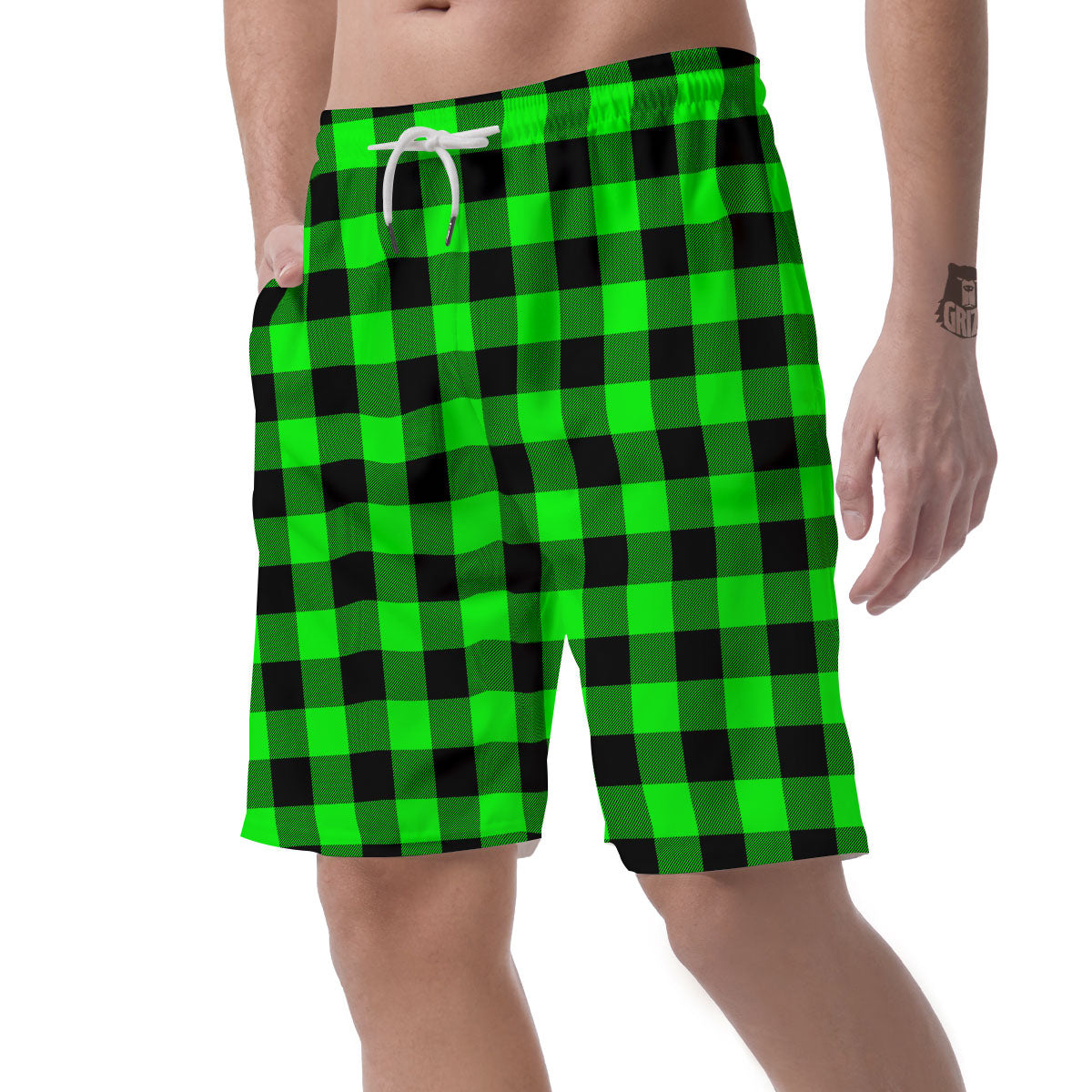 Buffalo Plaid UFO Green Print Pattern Men's Shorts-grizzshop