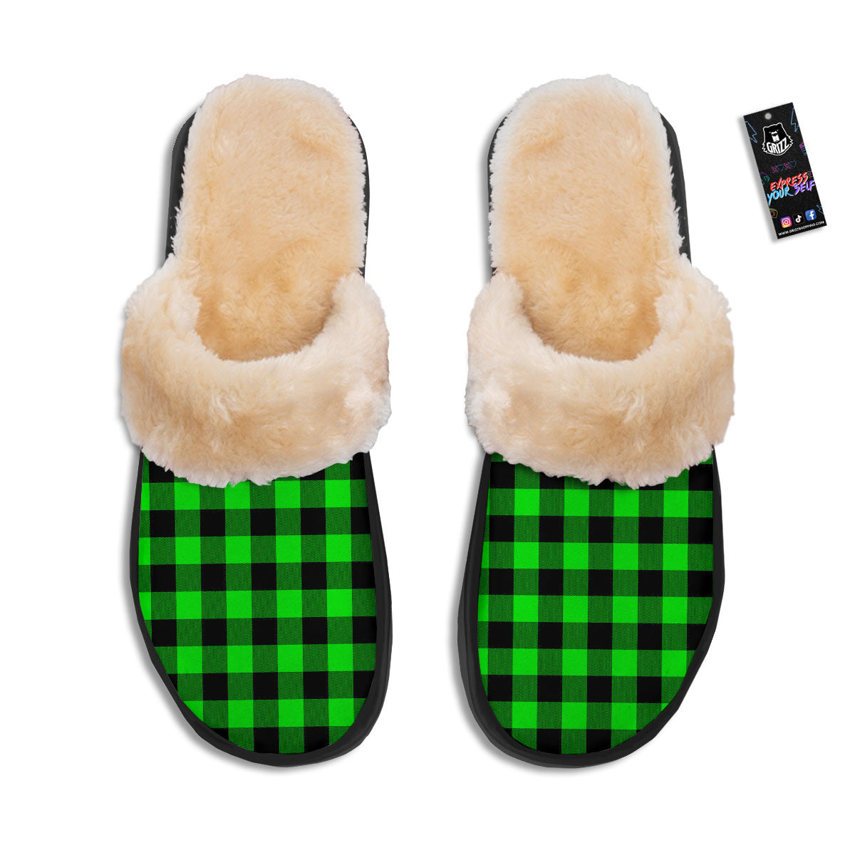 Buffalo Plaid UFO Green Print Pattern Slippers-grizzshop