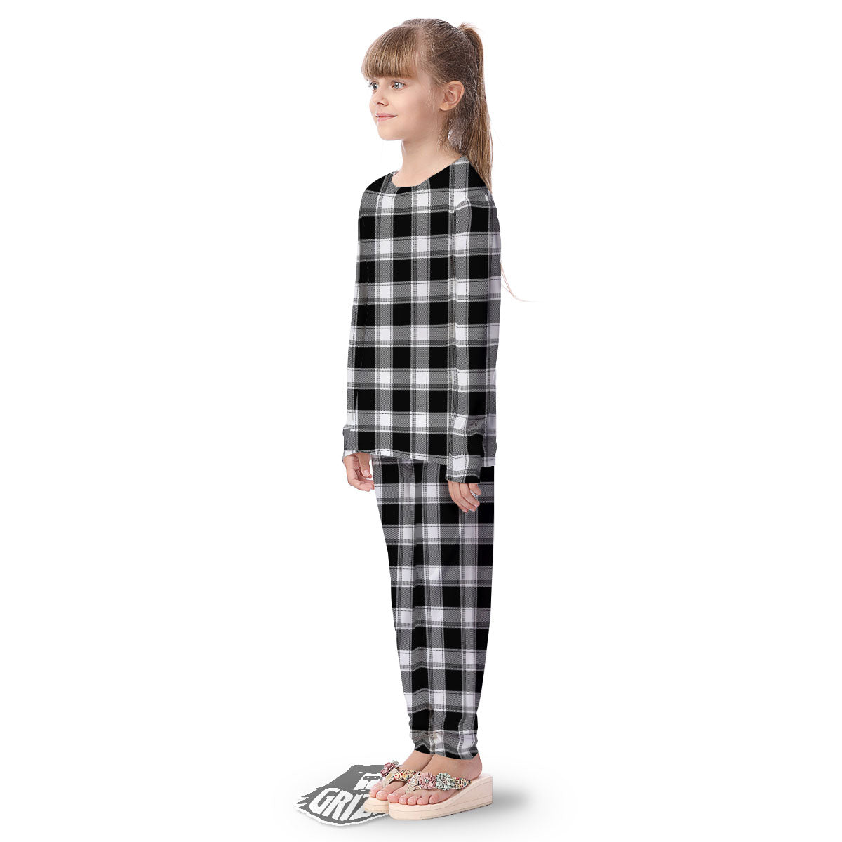 Buffalo Plaid White And Black Print Kid's Pajamas-grizzshop