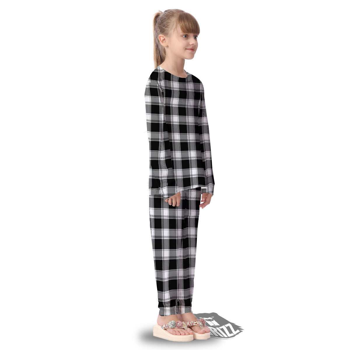 Buffalo Plaid White And Black Print Kid's Pajamas-grizzshop