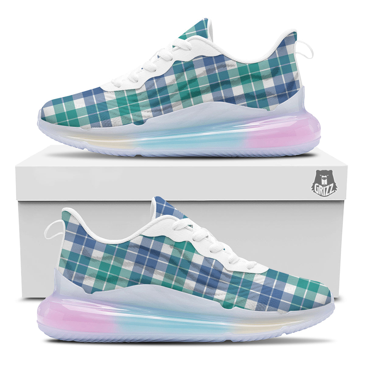 Buffalo Plaid White Green And Blue Print Pattern Running Sneakers-grizzshop