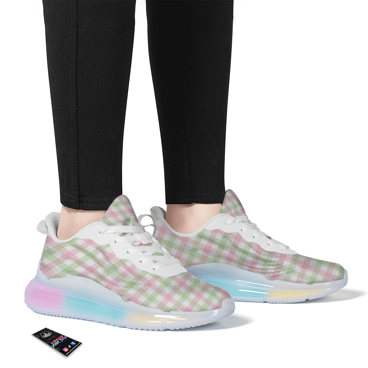 Buffalo Plaid White Pink And Green Print Pattern Running Sneakers-grizzshop