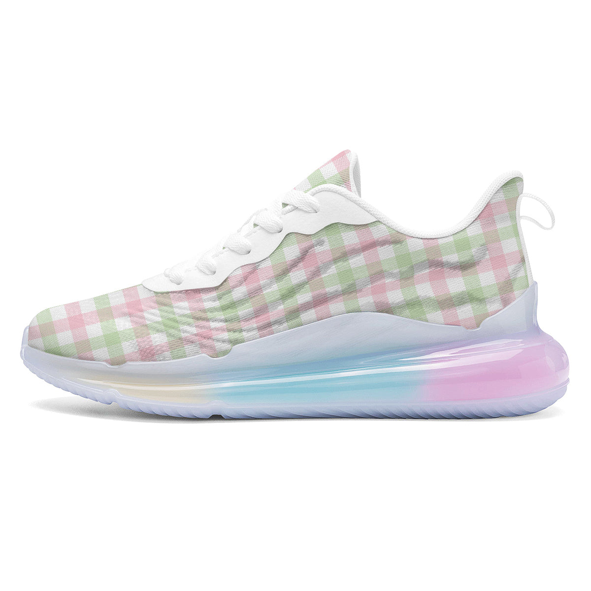 Buffalo Plaid White Pink And Green Print Pattern Running Sneakers-grizzshop
