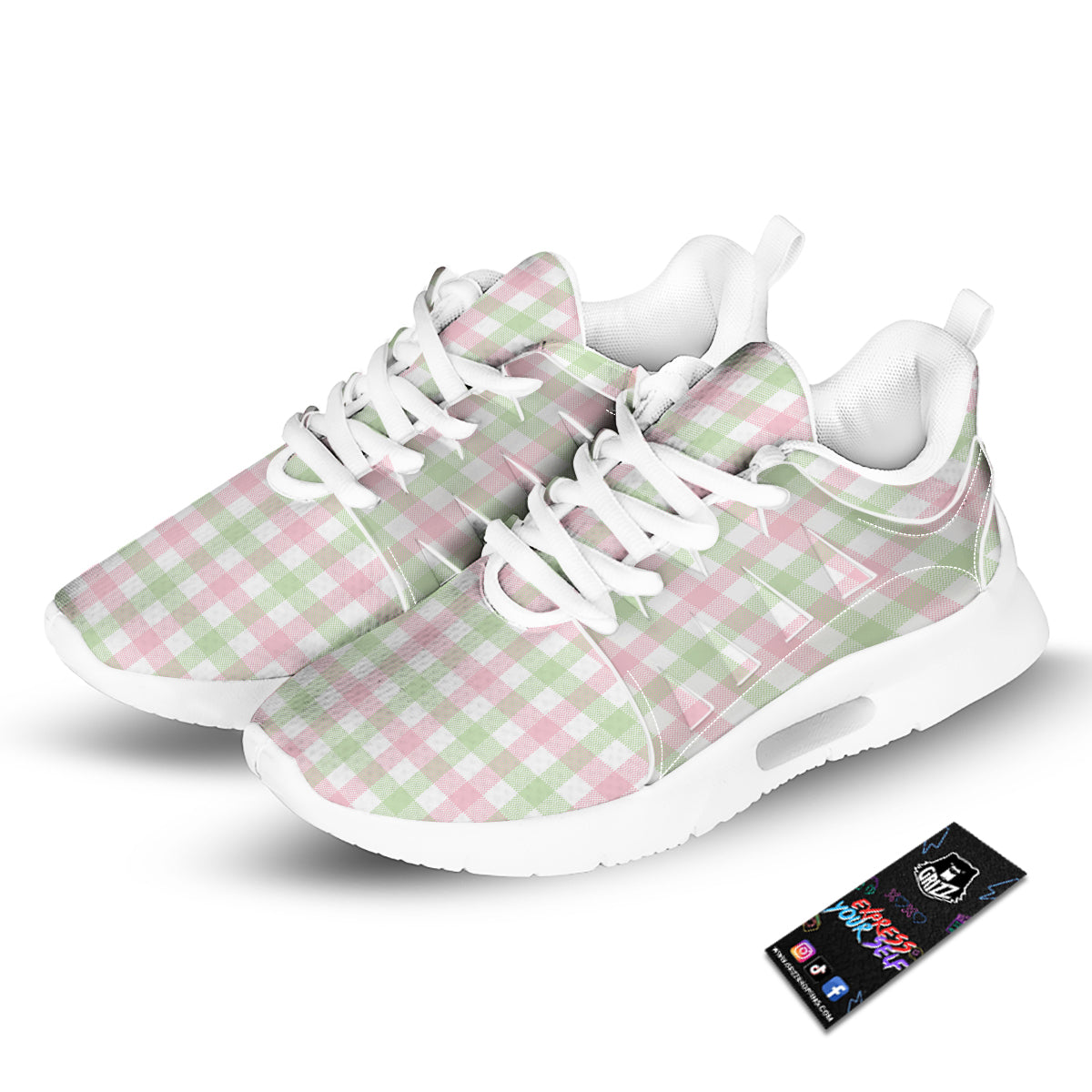 Buffalo Plaid White Pink And Green Print Pattern Tennis Shoes-grizzshop