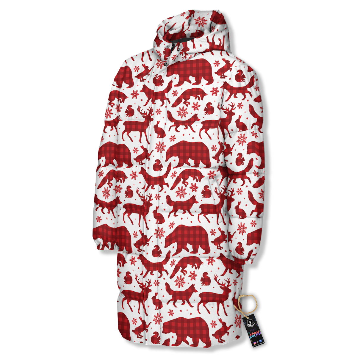 Buffalo Plaid Winter Forest Animal Print Pattern Long Down Jacket-grizzshop