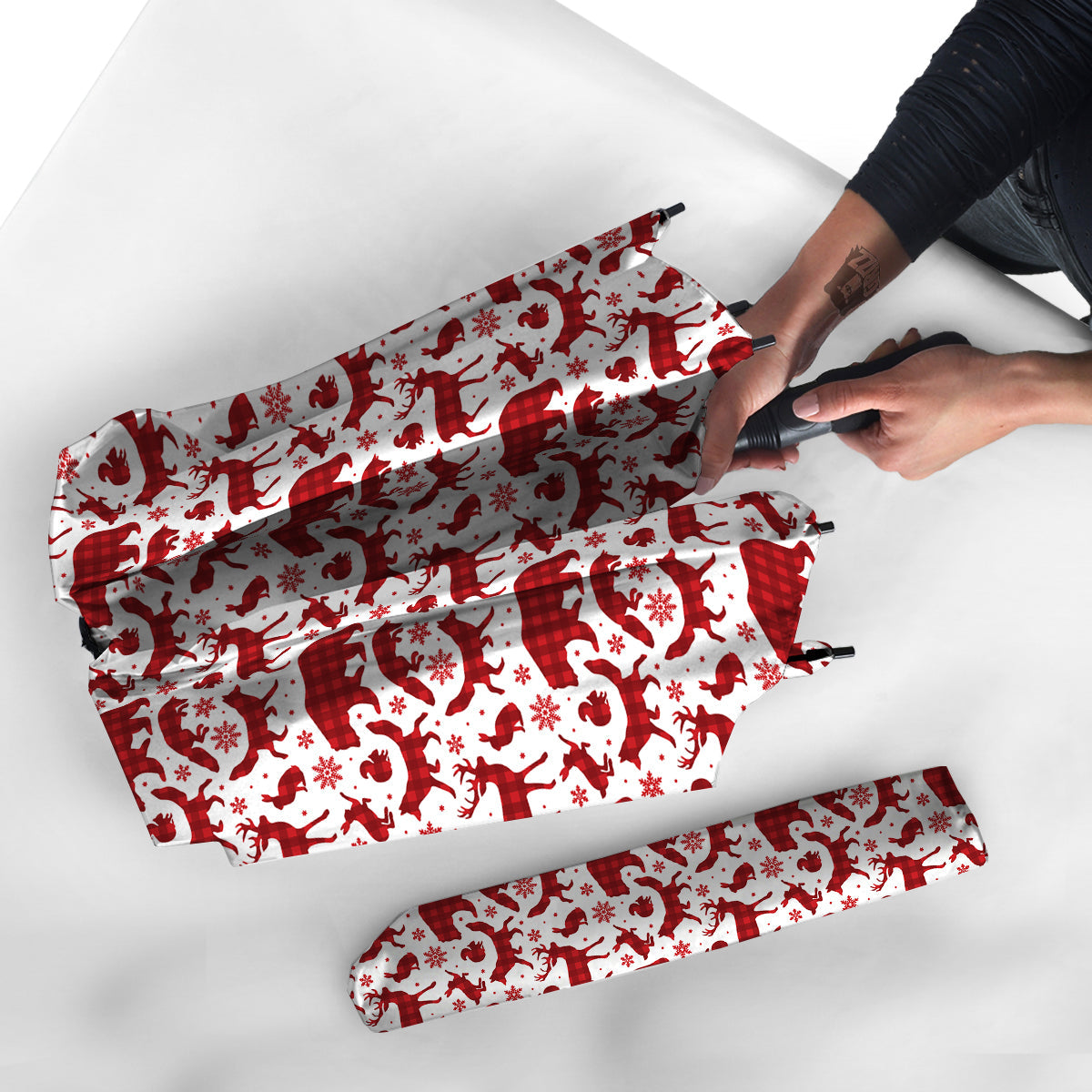 Buffalo Plaid Winter Forest Animal Print Pattern Umbrella-grizzshop