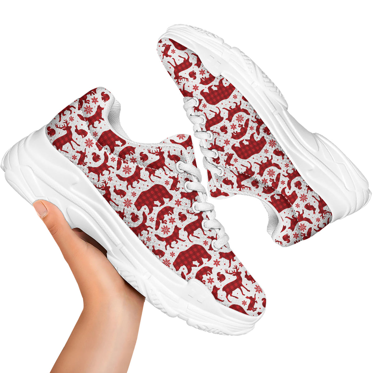 Buffalo Plaid Winter Forest Animal Print Pattern White Chunky Shoes-grizzshop