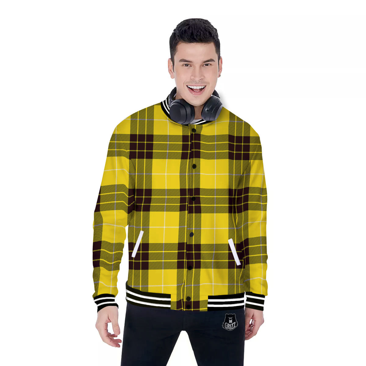 Buffalo Plaid Yellow Print Pattern Baseball Jacket-grizzshop
