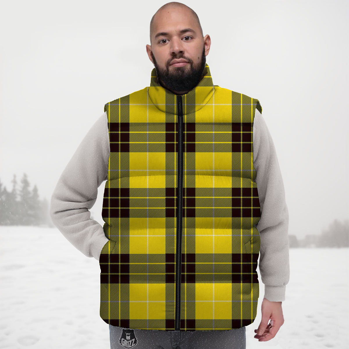 Buffalo Plaid Yellow Print Pattern Down Vest-grizzshop