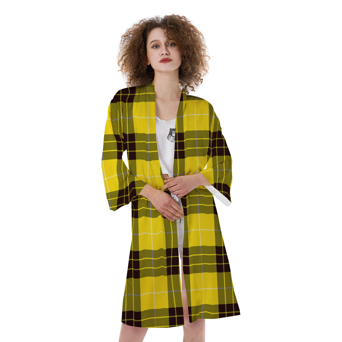 Buffalo Plaid Yellow Print Pattern Kimono-grizzshop