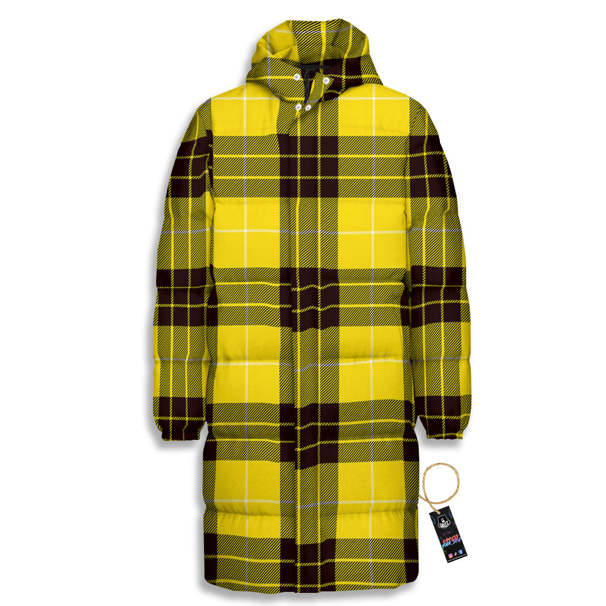Buffalo Plaid Yellow Print Pattern Long Down Jacket-grizzshop
