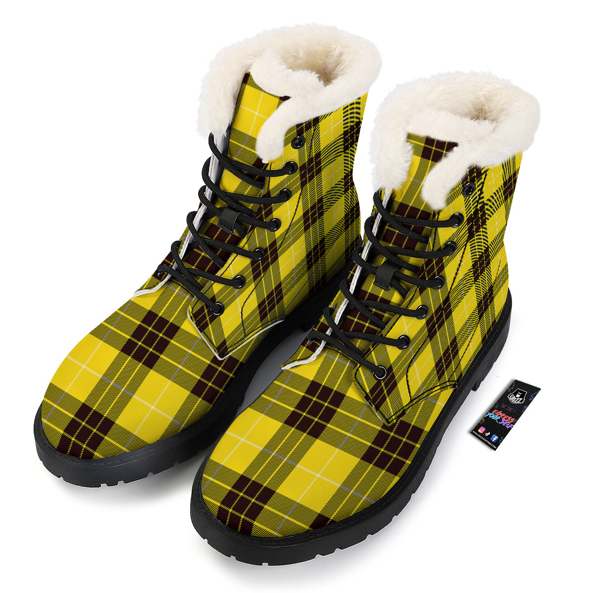 Buffalo Plaid Yellow Print Pattern Winter Boots-grizzshop