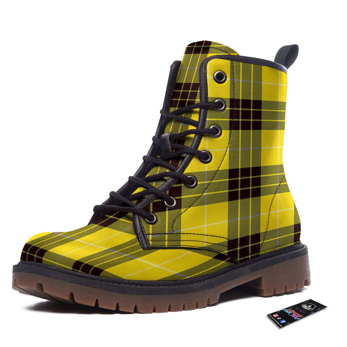 Buffalo Plaid Yellow Print Pattern Work Boots-grizzshop