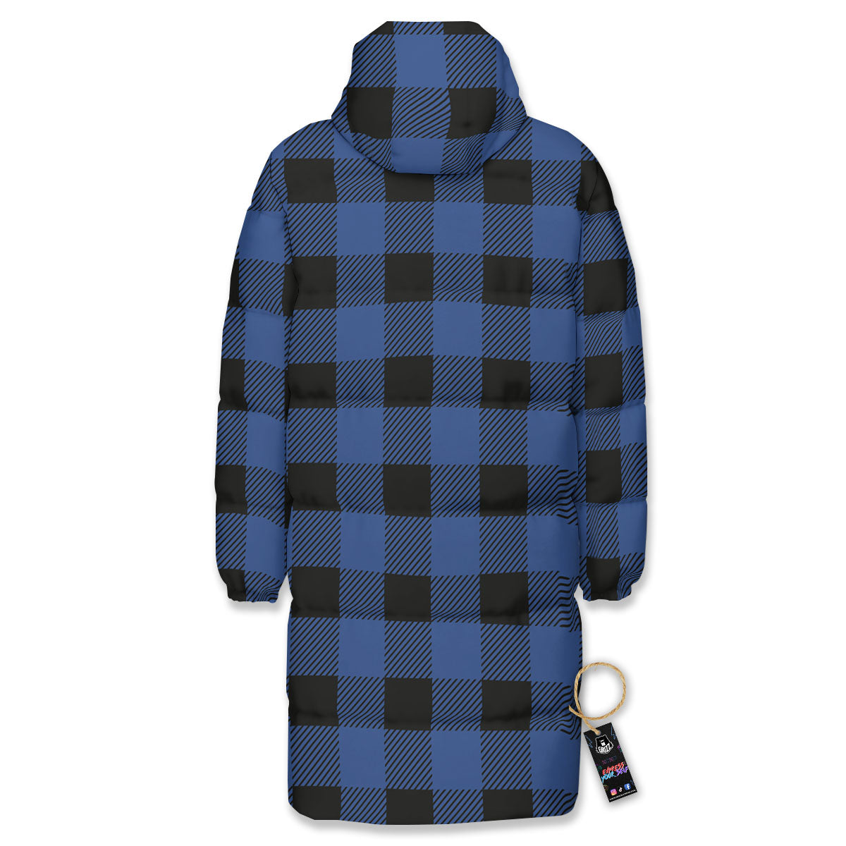 Buffalo Check Black And Blue Print Long Down Jacket