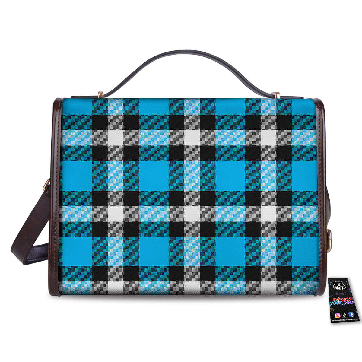 Buffalo Check Black And Turquoise Print Pattern Women's Satchel Bag