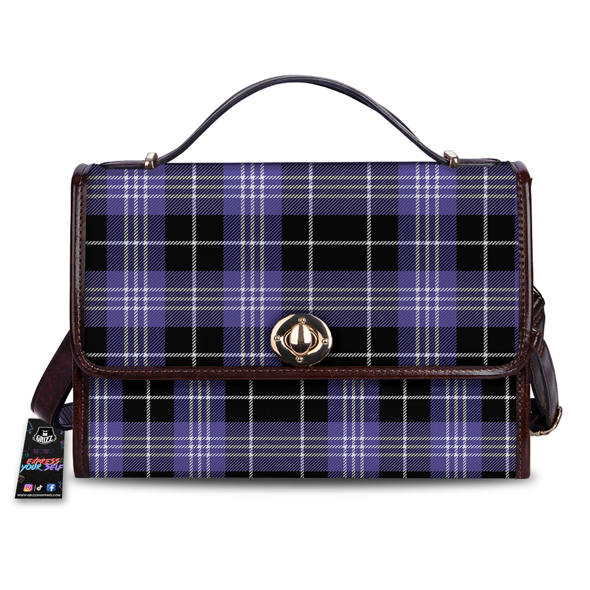 Buffalo Check Black And Violet Print Pattern Women's Satchel Bag