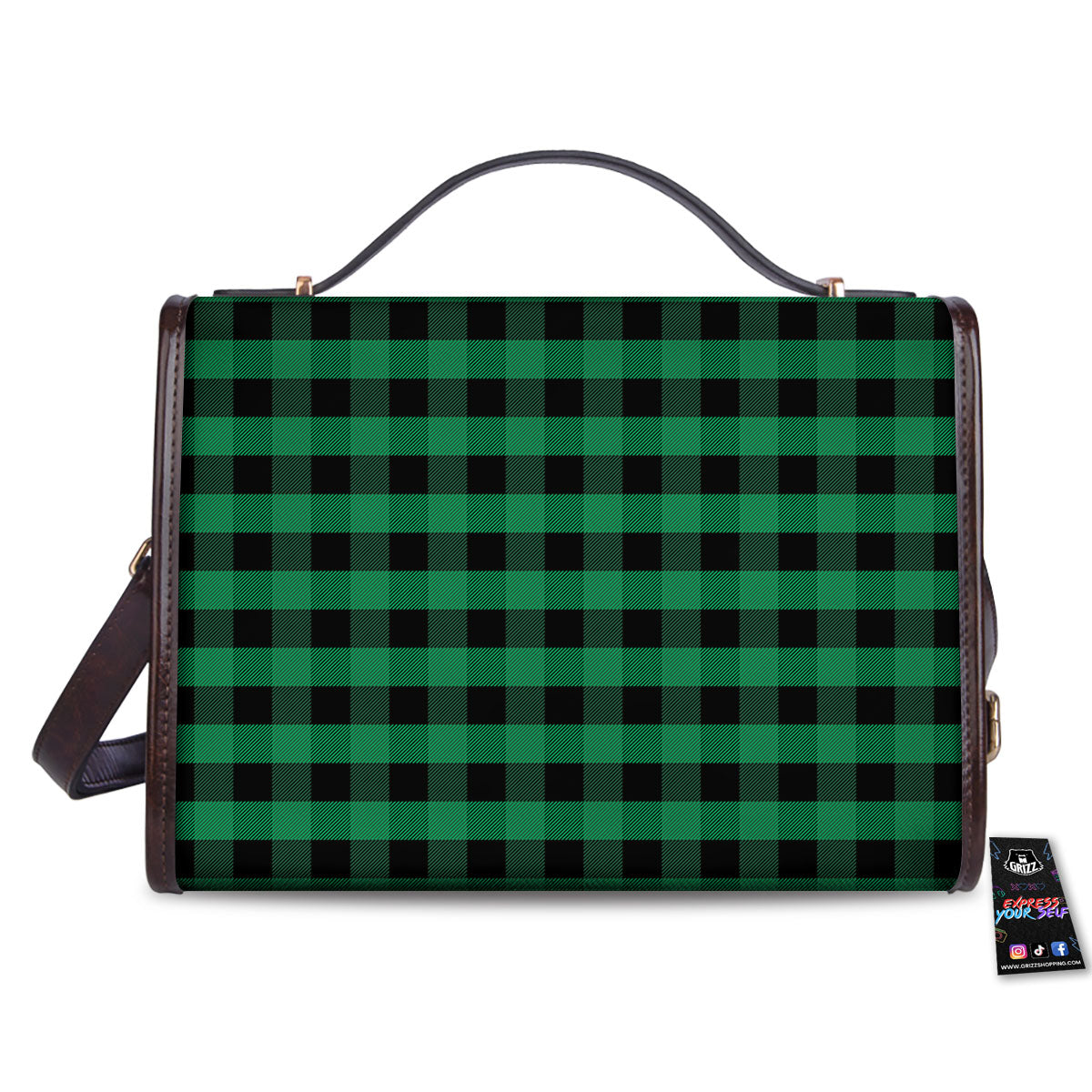 Buffalo Check Green Print Pattern Women's Satchel Bag