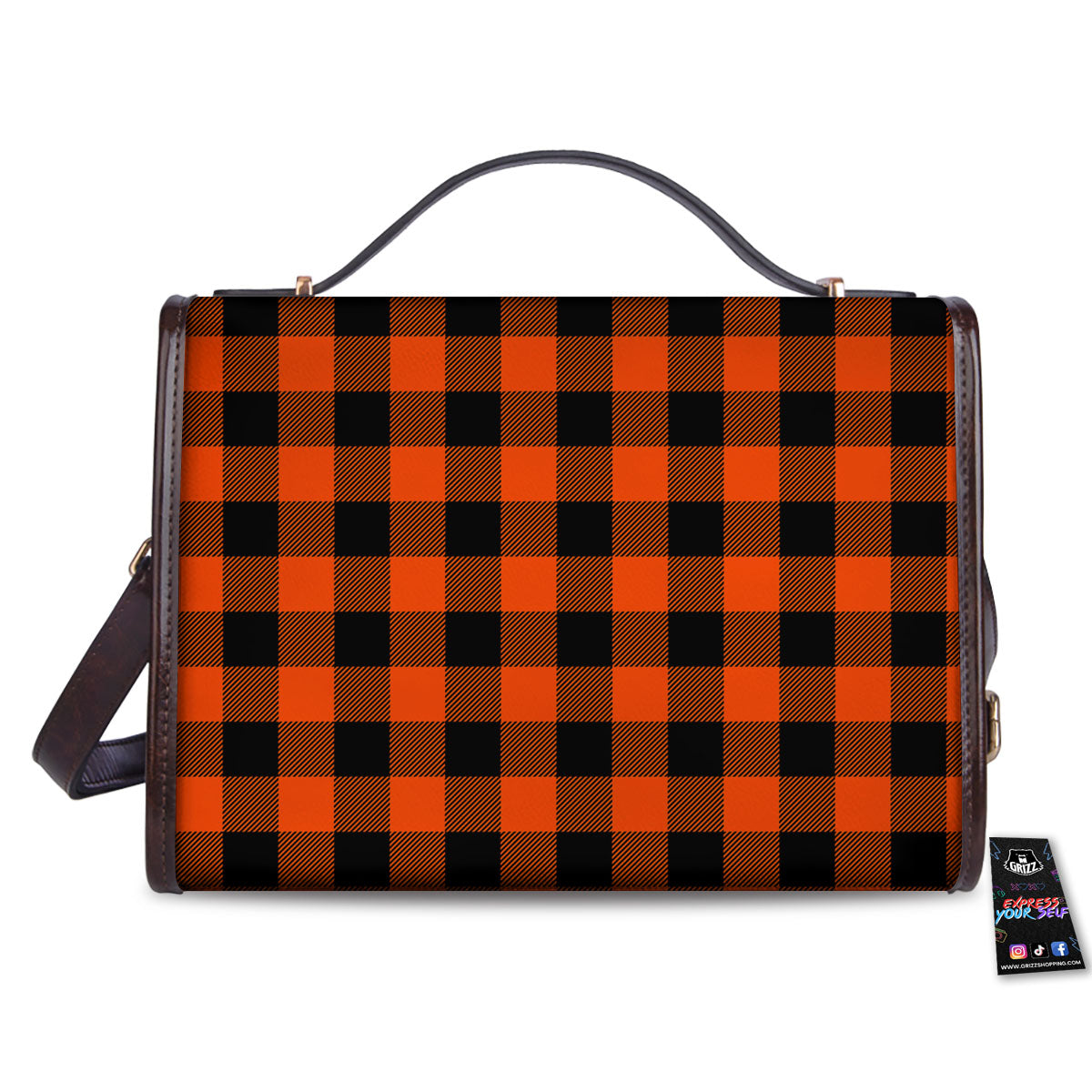 Buffalo Check Lava Orange Print Pattern Women's Satchel Bag