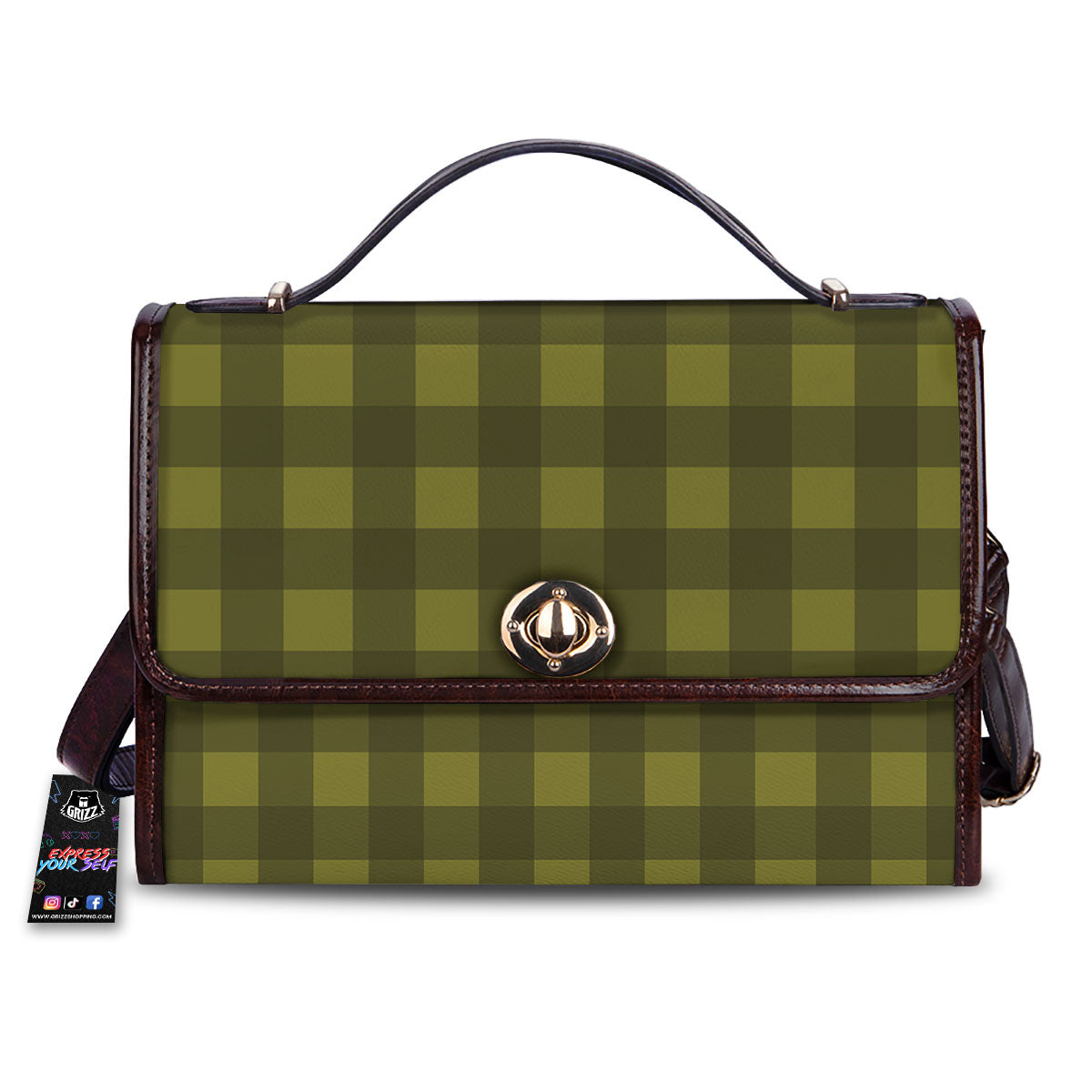 Buffalo Check Olive Green Print Pattern Women's Satchel Bag
