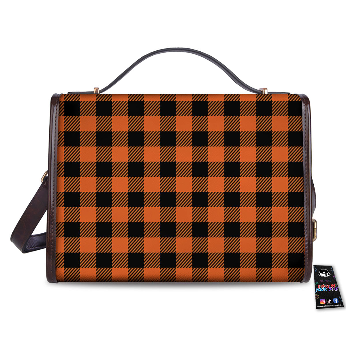 Buffalo Check Orange Print Pattern Women's Satchel Bag
