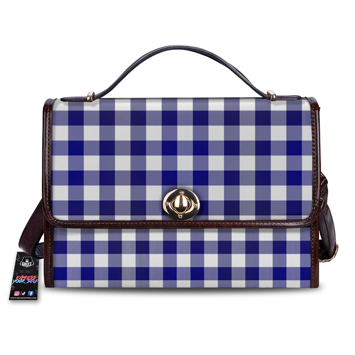 Buffalo Check White And Navy Print Women's Satchel Bag
