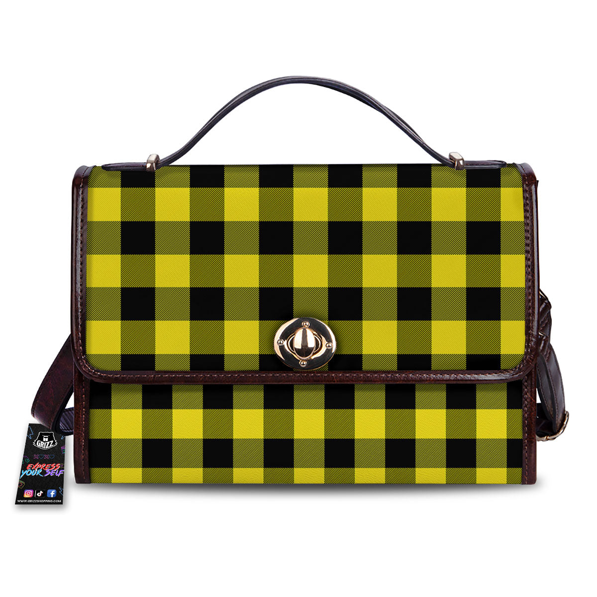 Buffalo Check Yellow And Black Print Pattern Women's Satchel Bag