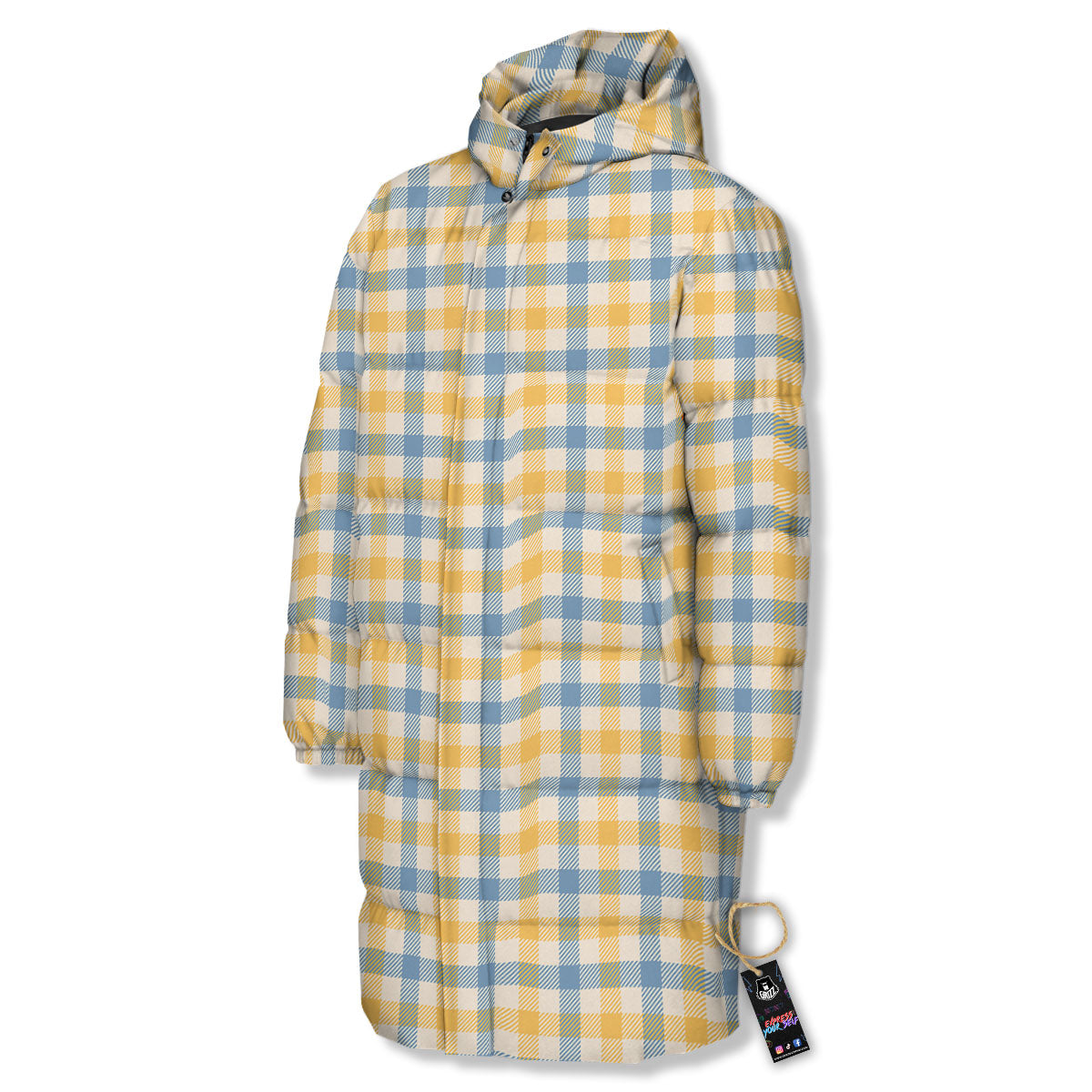 Buffalo Check Yellow And Blue Print Long Down Jacket