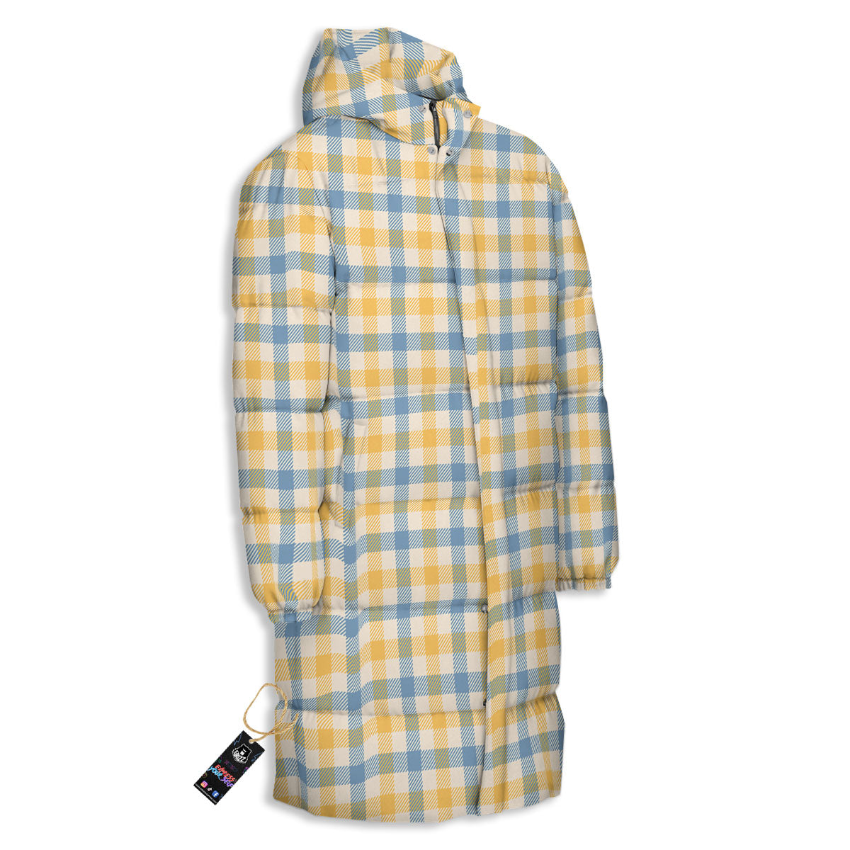 Buffalo Check Yellow And Blue Print Long Down Jacket