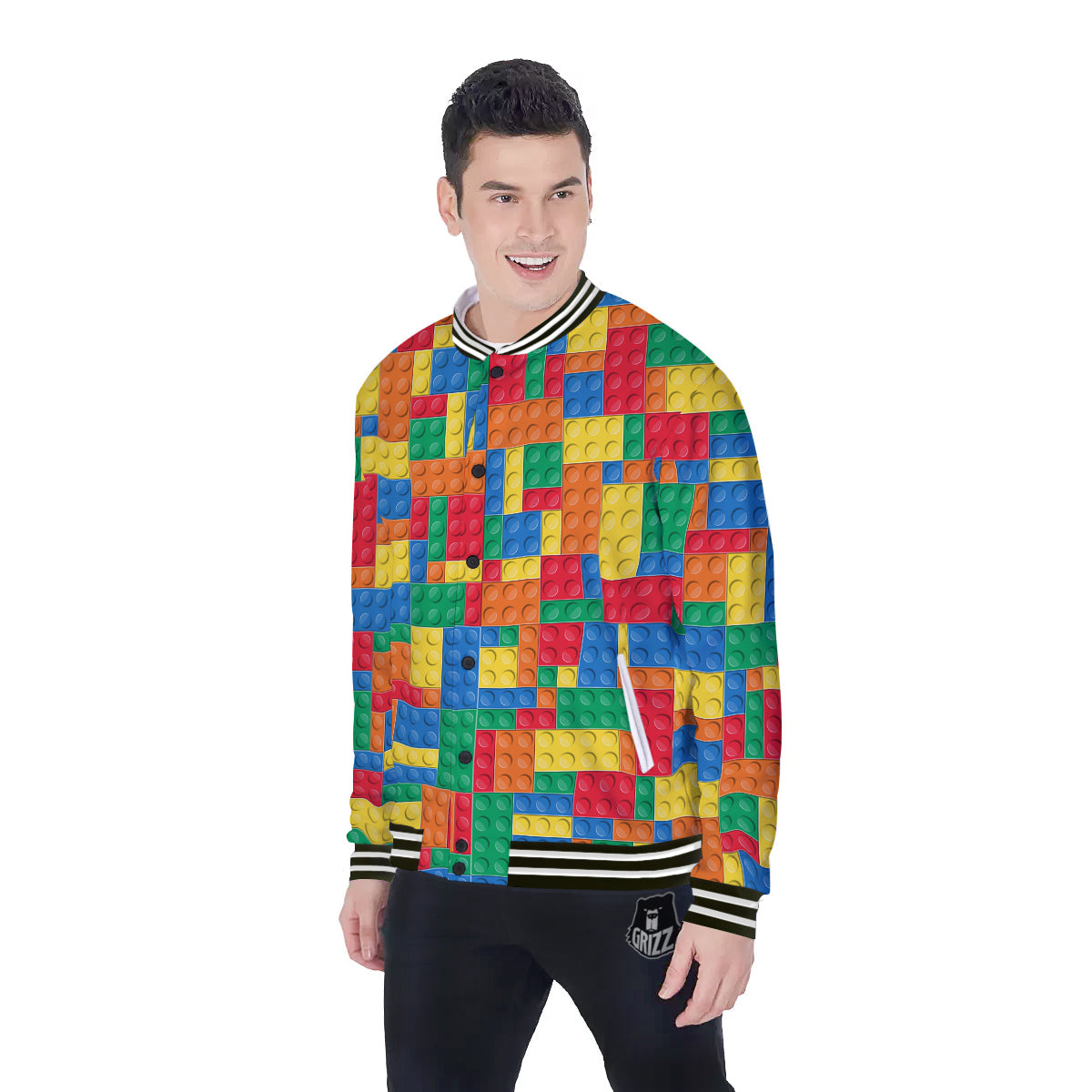 Building Blocks Colorful Plastic Print Baseball Jacket-grizzshop