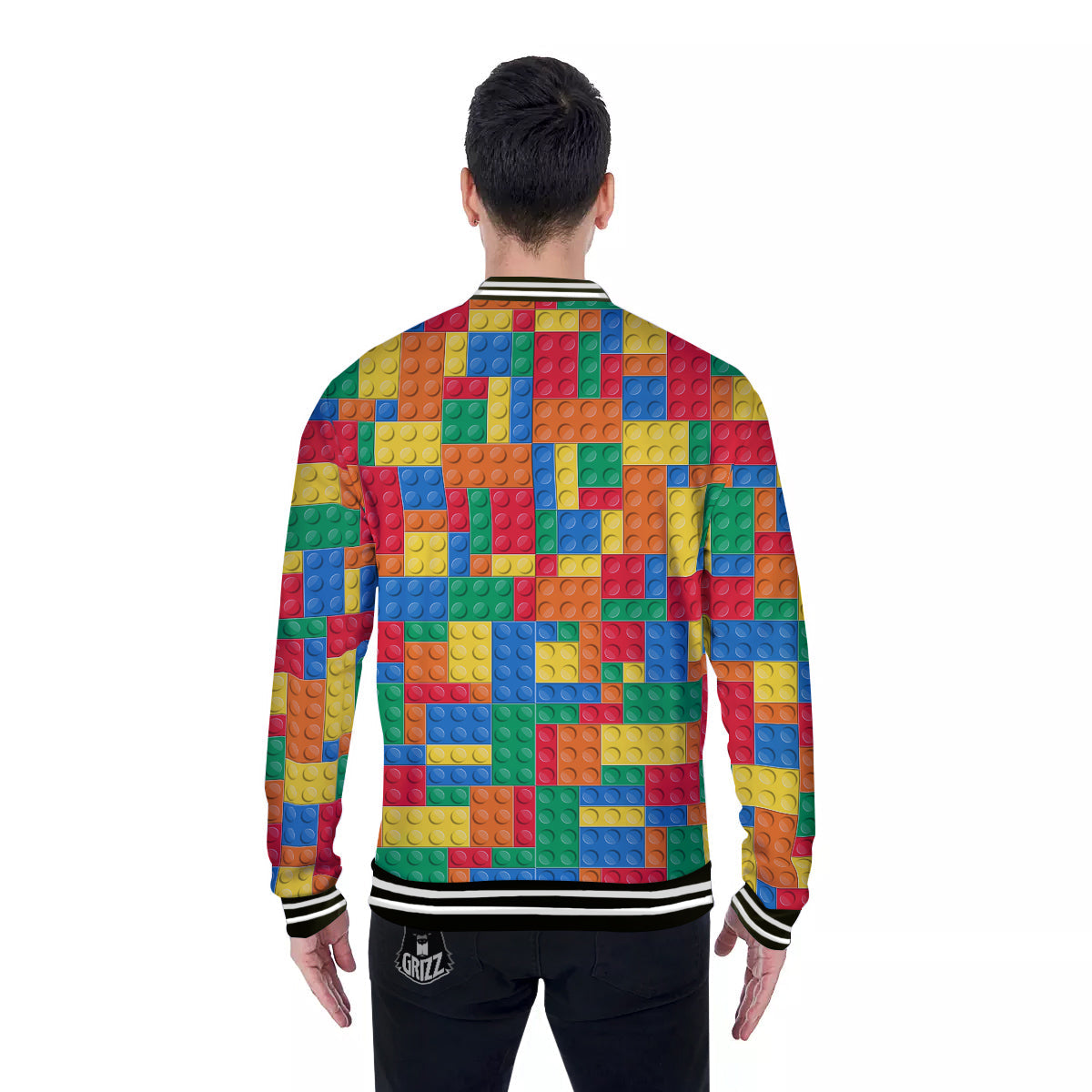 Building Blocks Colorful Plastic Print Baseball Jacket-grizzshop