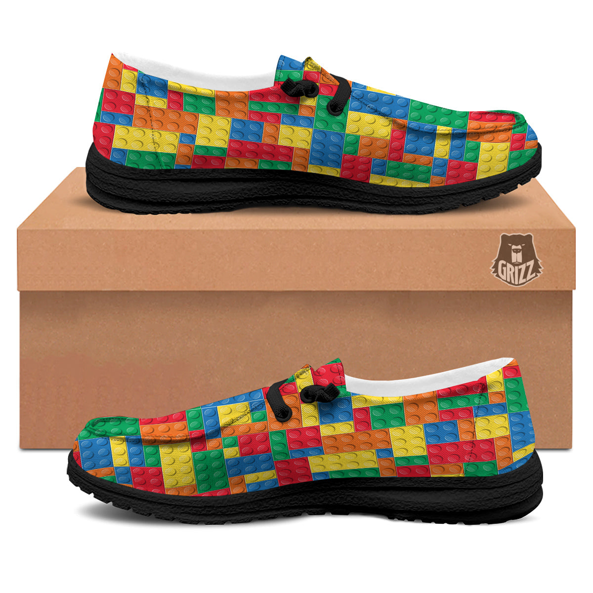 Building Blocks Colorful Plastic Print Black Loafers-grizzshop