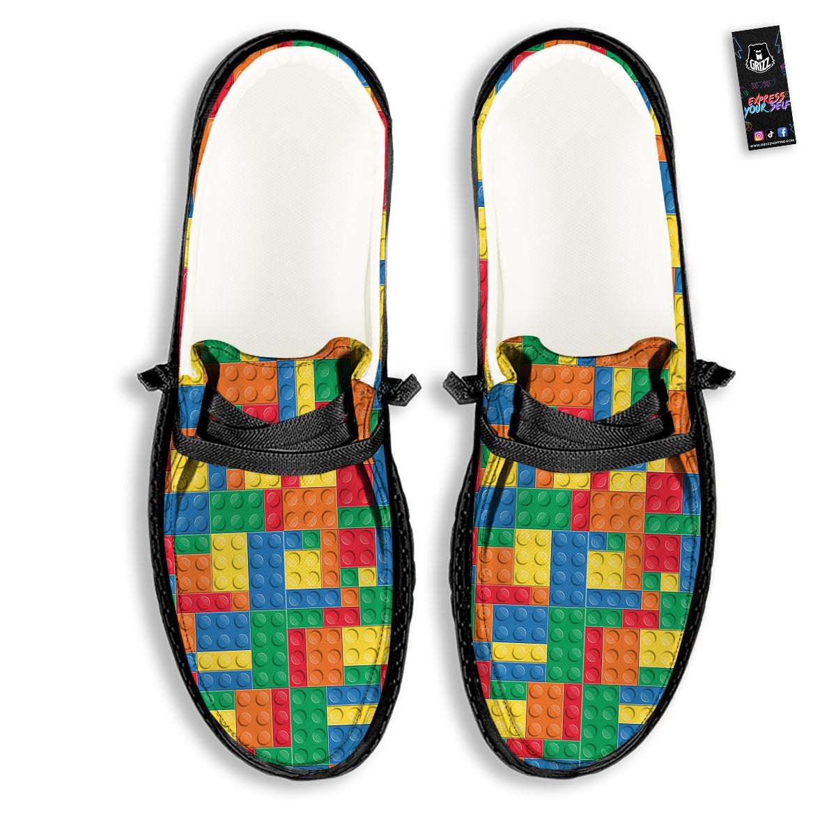 Building Blocks Colorful Plastic Print Black Loafers-grizzshop