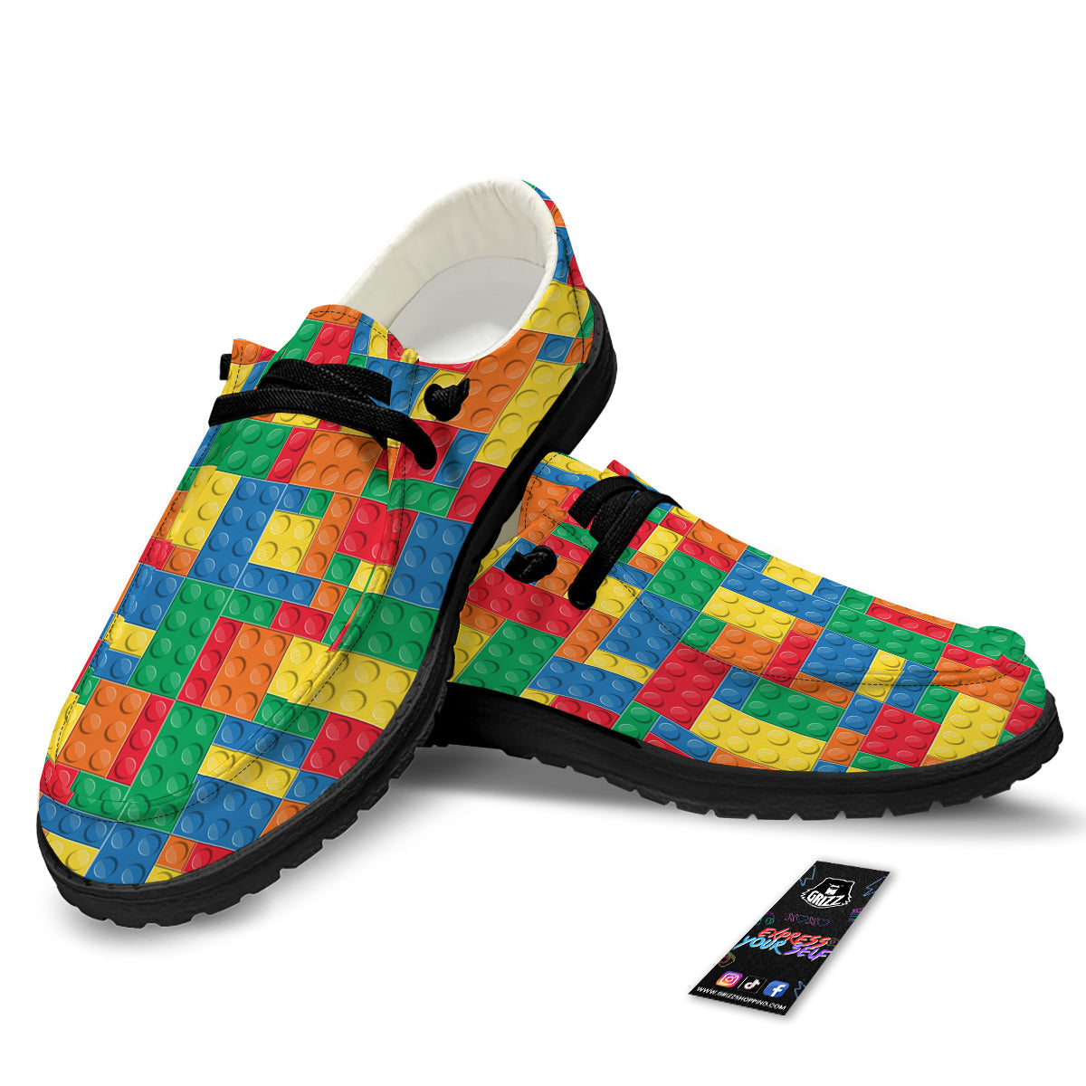 Building Blocks Colorful Plastic Print Black Loafers-grizzshop