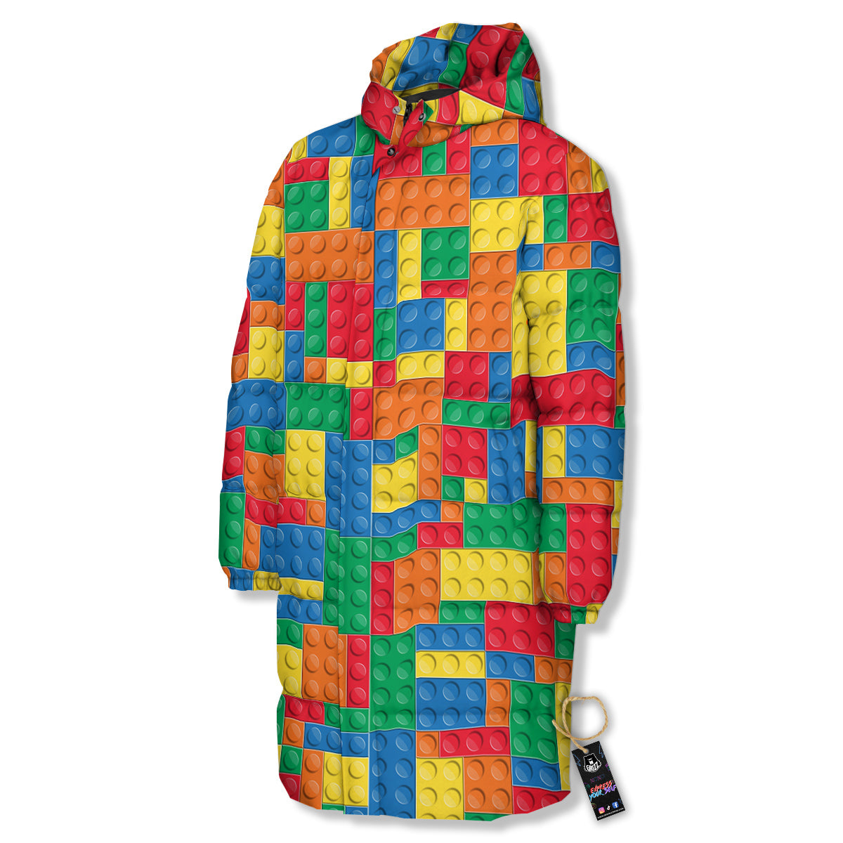 Building Blocks Colorful Plastic Print Long Down Jacket-grizzshop