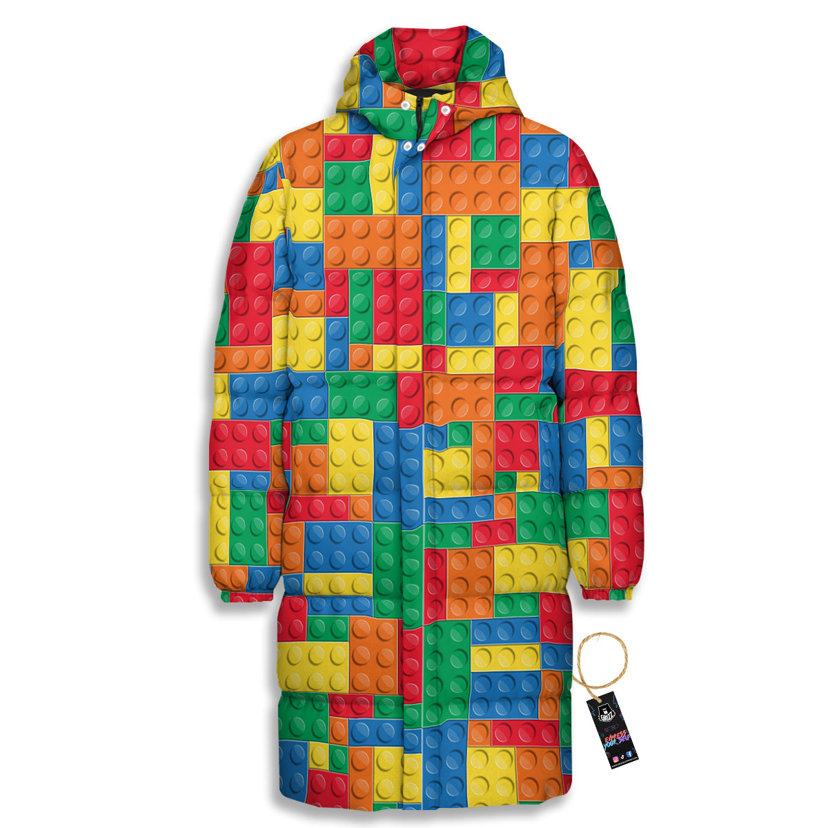 Building Blocks Colorful Plastic Print Long Down Jacket-grizzshop