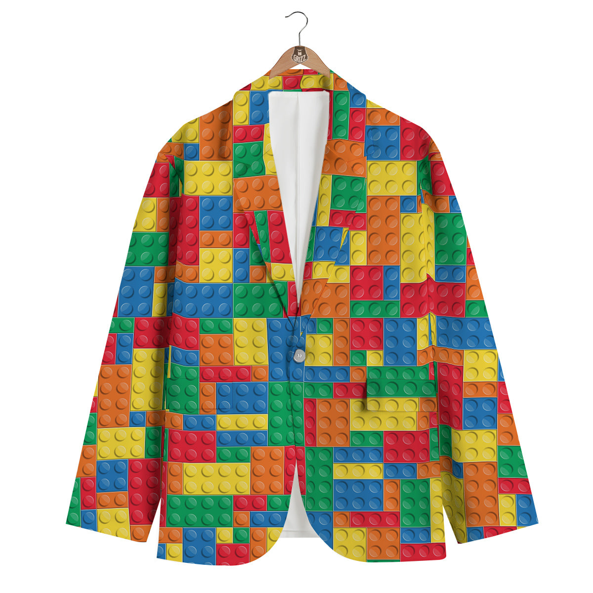 Building Blocks Colorful Plastic Print Men's Blazer-grizzshop