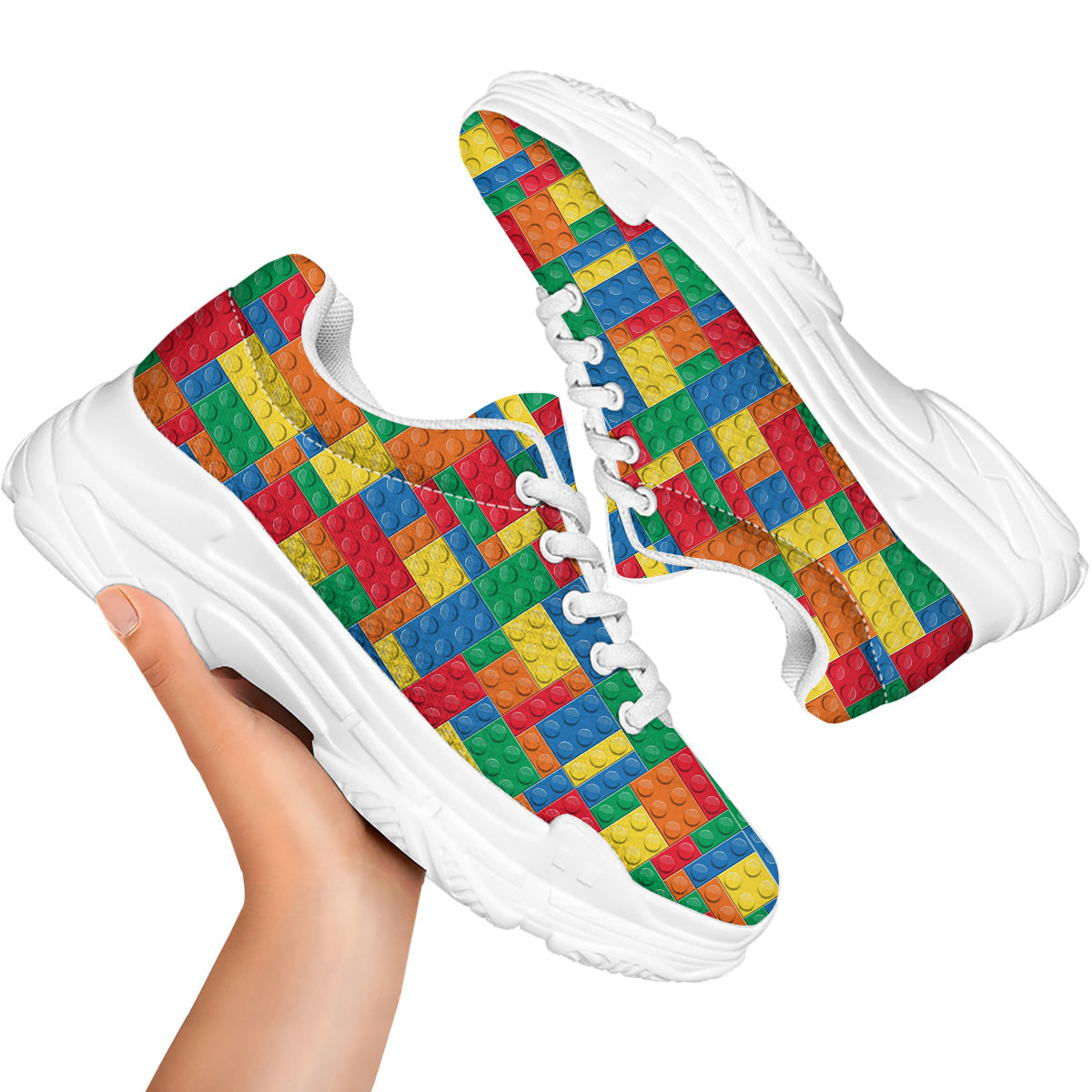 Building Blocks Colorful Plastic Print White Chunky Shoes-grizzshop