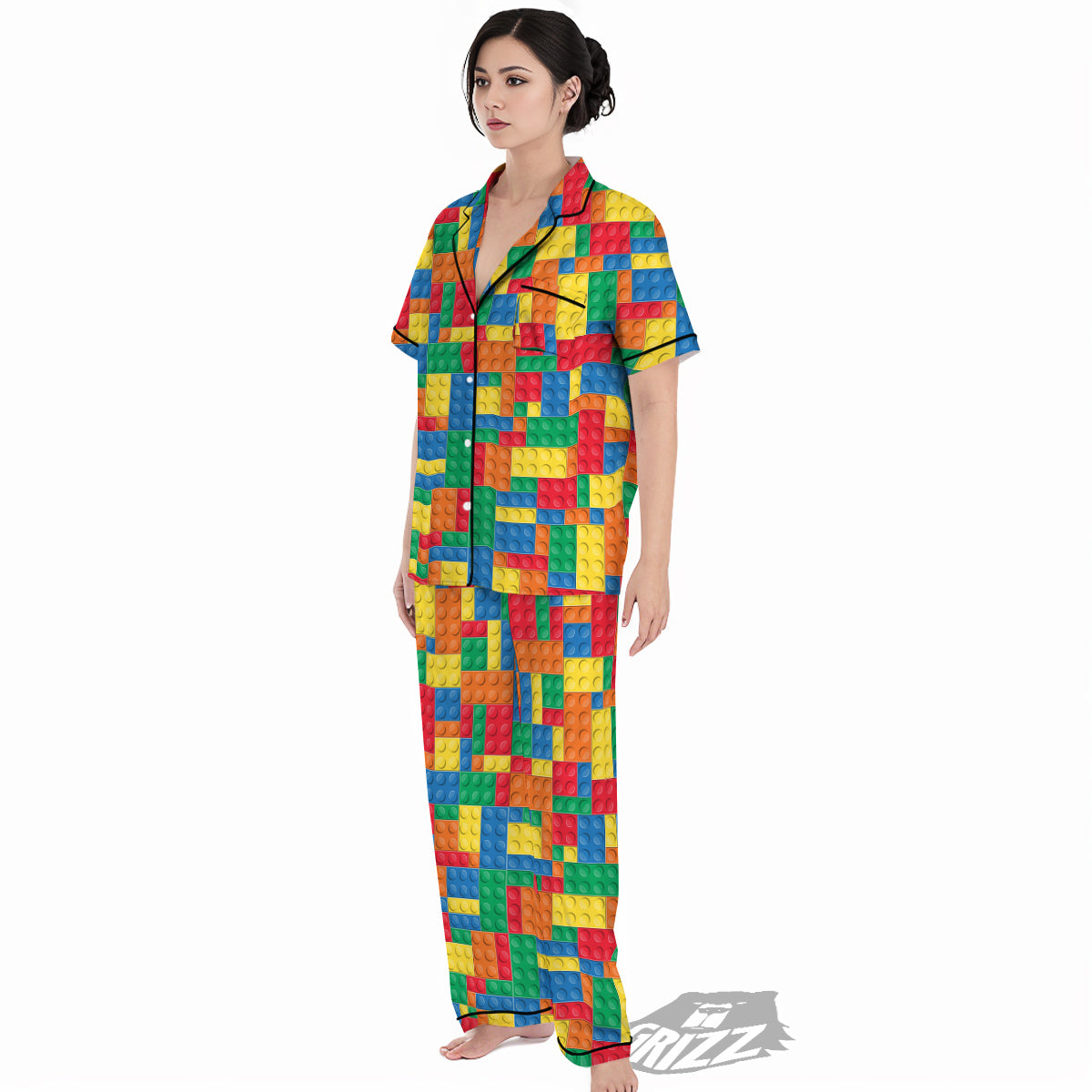 Building Blocks Colorful Plastic Print Women's Pajamas Set-grizzshop