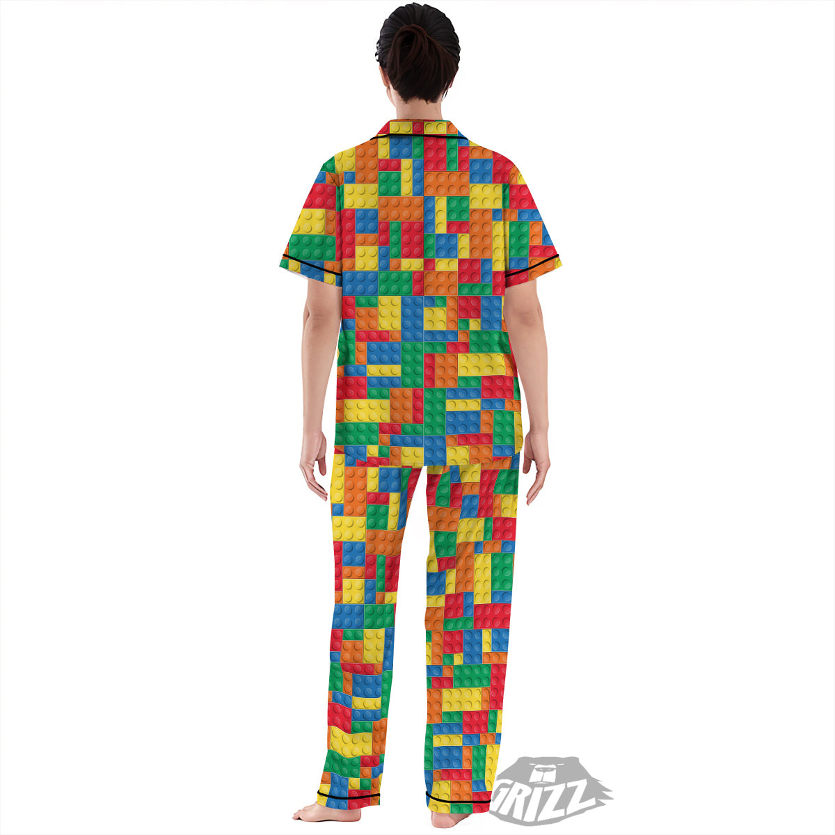 Building Blocks Colorful Plastic Print Women's Pajamas Set-grizzshop