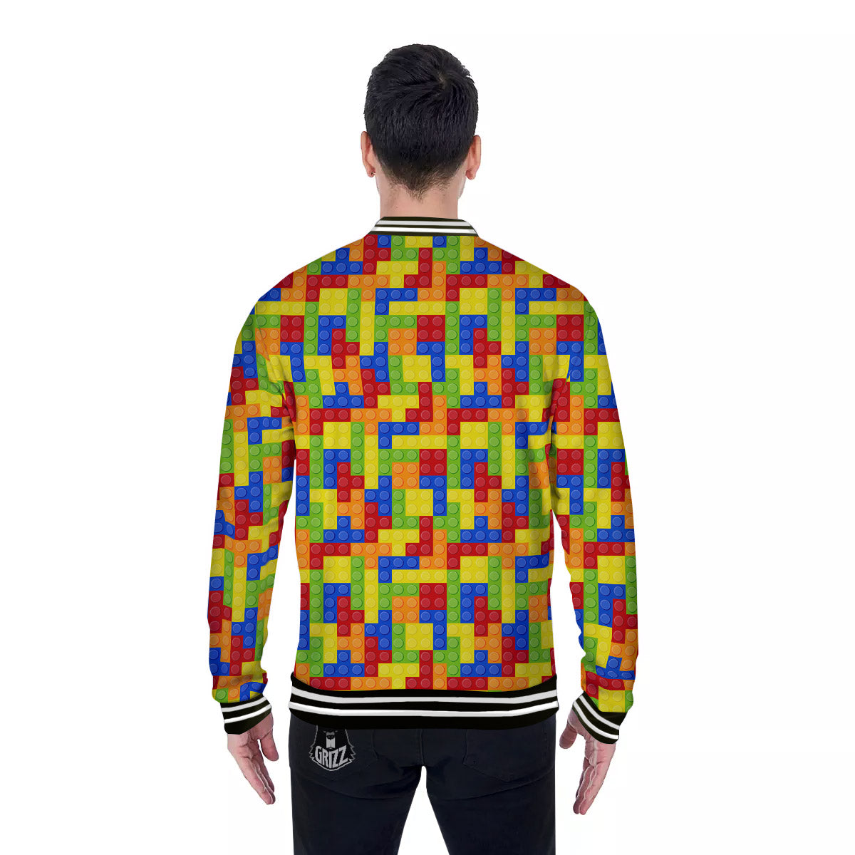 Building Blocks Colorful Print Pattern Baseball Jacket-grizzshop