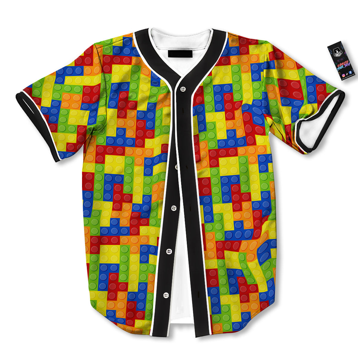 Building Blocks Colorful Print Pattern Baseball Jersey-grizzshop
