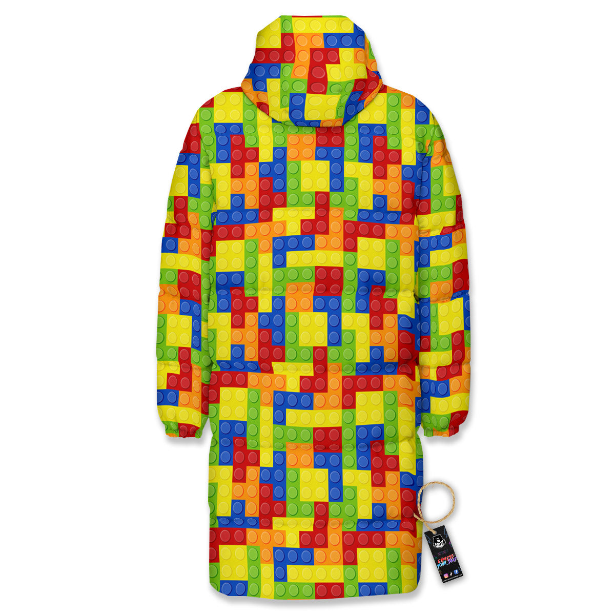 Building Blocks Colorful Print Pattern Long Down Jacket-grizzshop