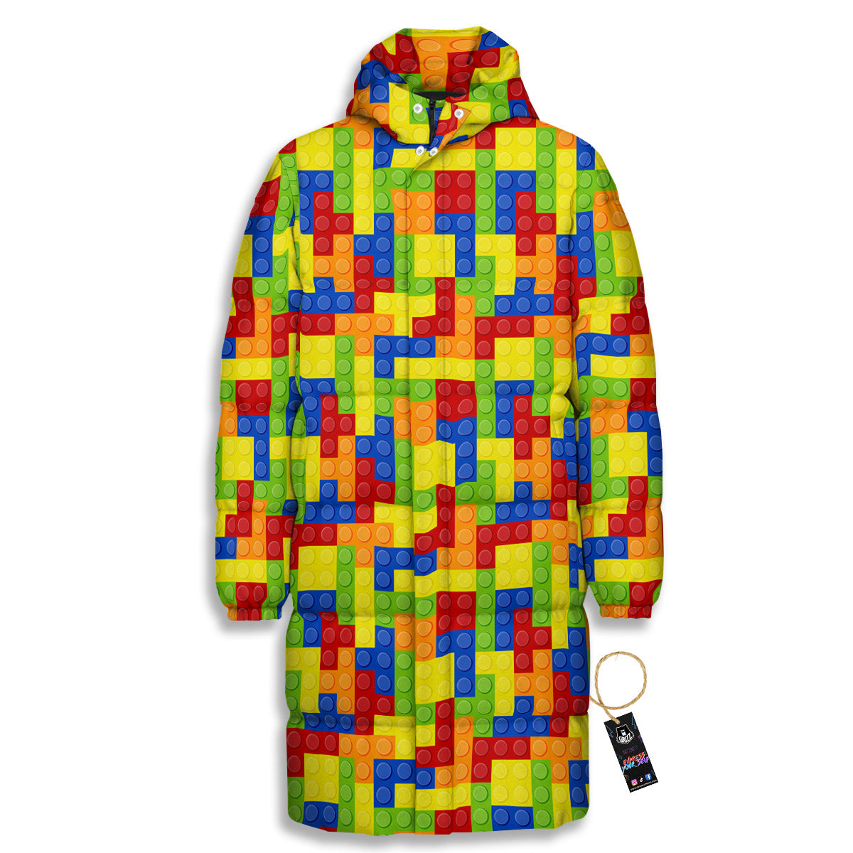 Building Blocks Colorful Print Pattern Long Down Jacket-grizzshop