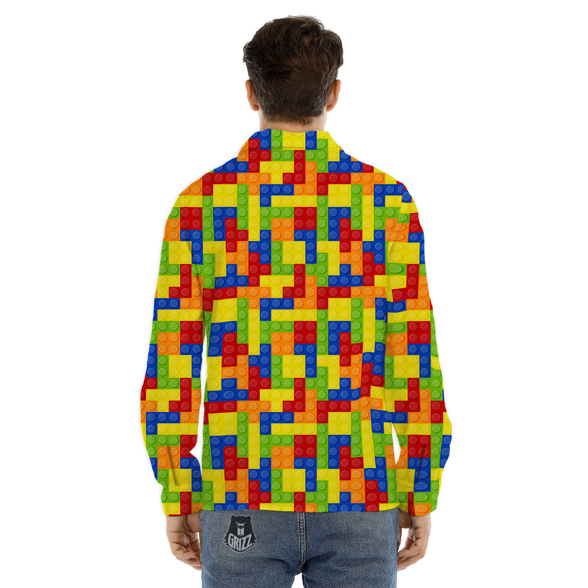 Building Blocks Colorful Print Pattern Men's Dress Shirts-grizzshop