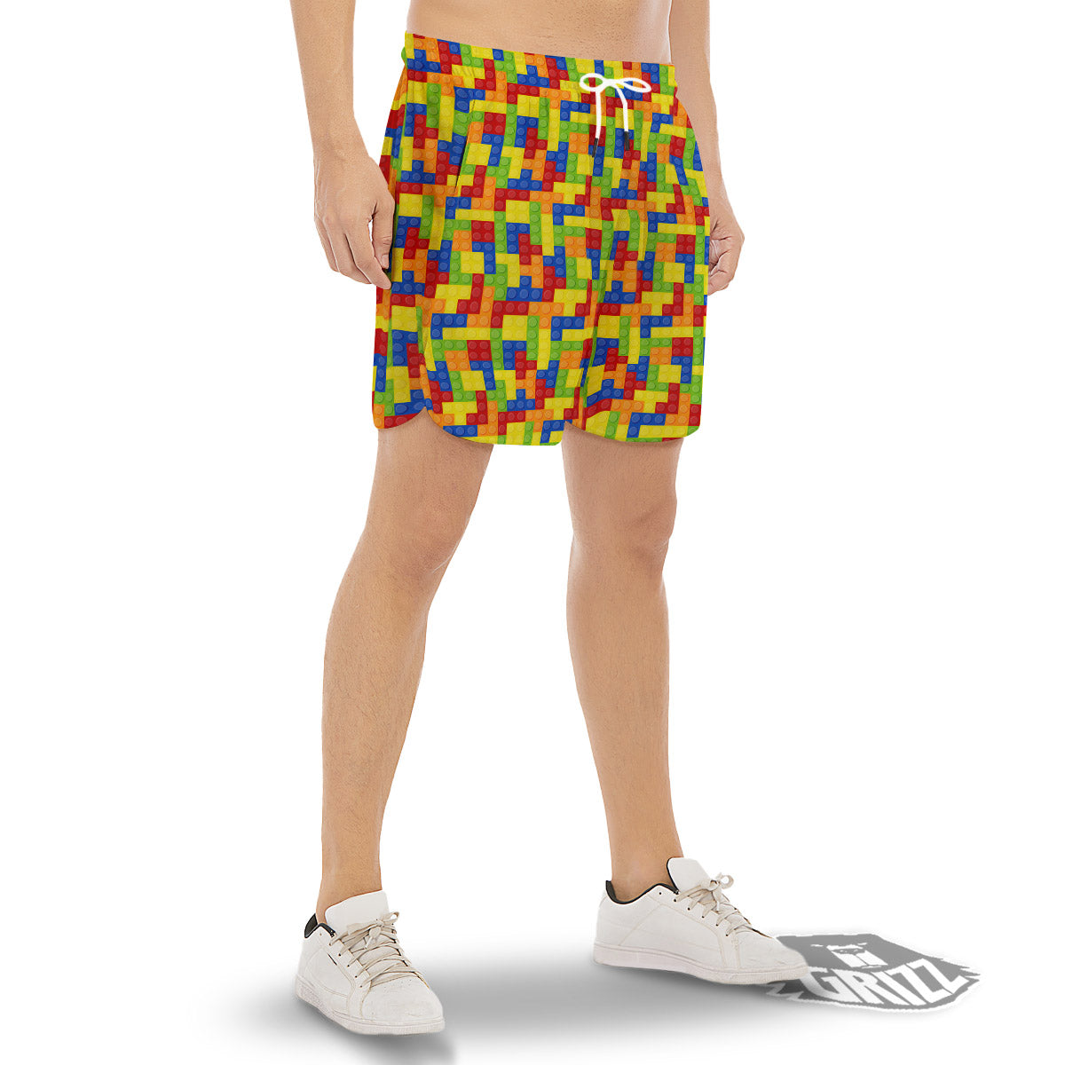 Building Blocks Colorful Print Pattern Men's Gym Shorts-grizzshop