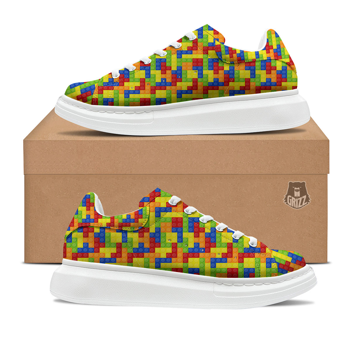 Building Blocks Colorful Print Pattern Platform Shoes-grizzshop